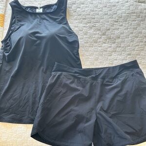 Lands' End Black Activewear Tank and Shorts Set